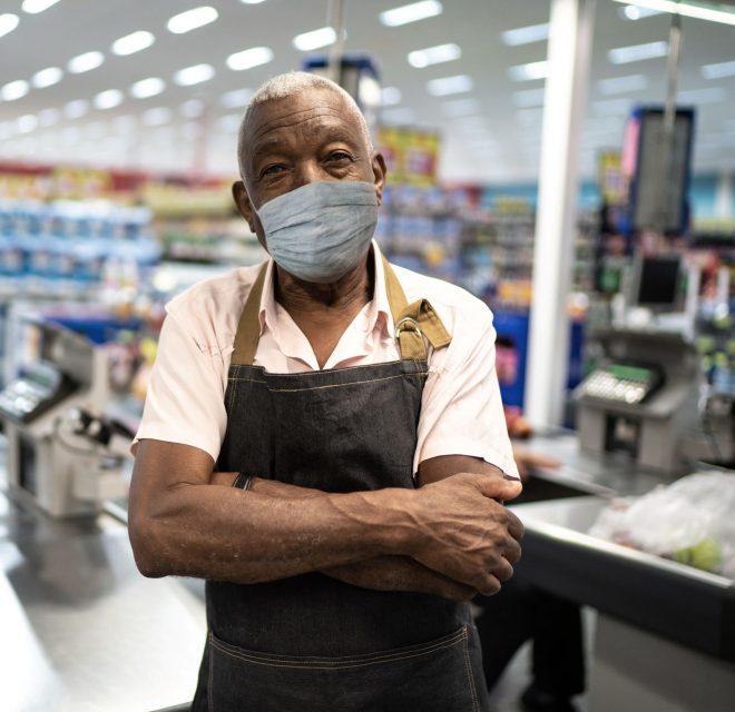 Man with face mask in grocery store