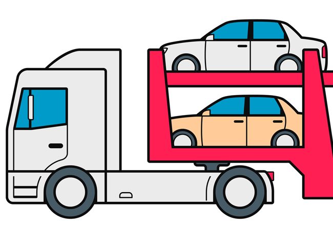 Cartoon freight truck moving cars