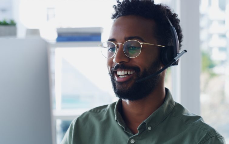 Consultant taking call on headset