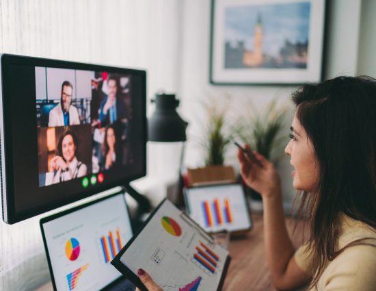 Woman on team video call