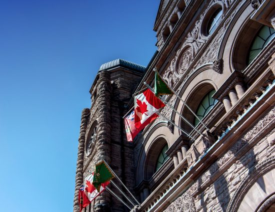 Building exterior with Canadian flag