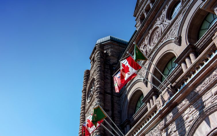 Building exterior with Canadian flag