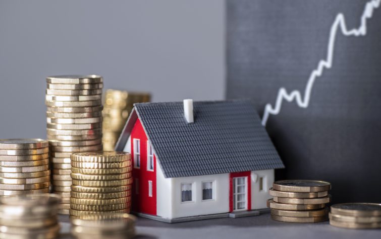 House icon with upward arrow representing rising home prices and their impact on corporate relocation affordability across U.S. metro markets